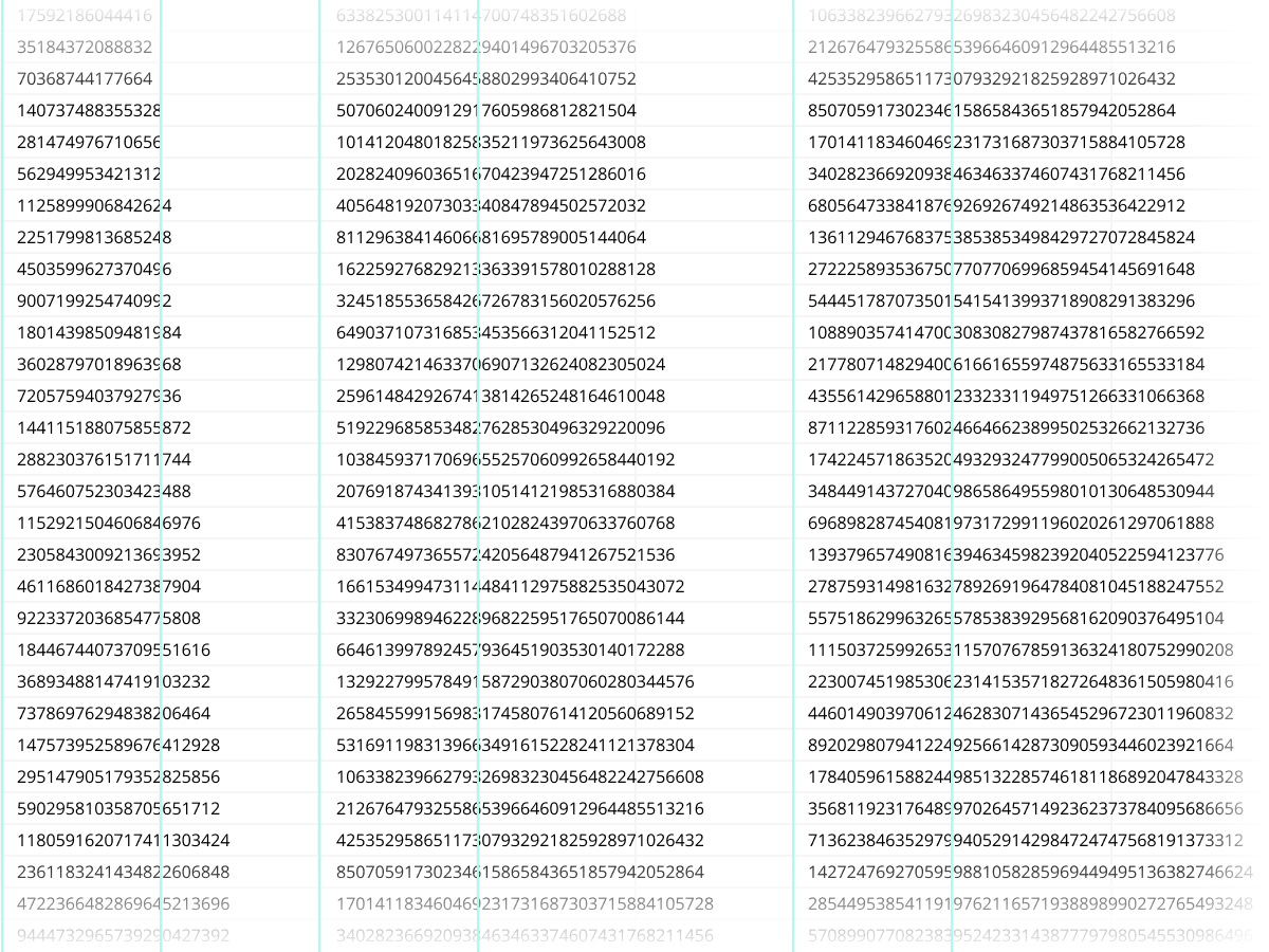 A giant list of prime numbers generated across many cells in a Quadratic spreadsheet.